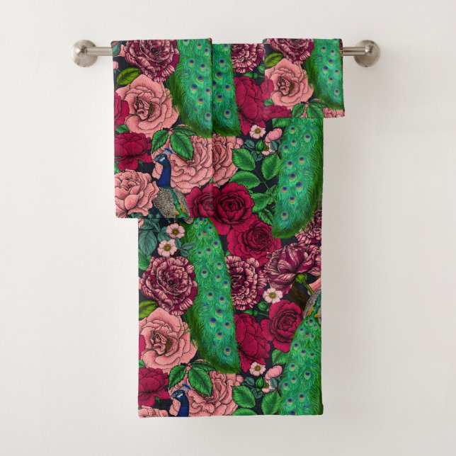 Conjunto De Toalhas Peacocks no rosa 2 (Insitu)