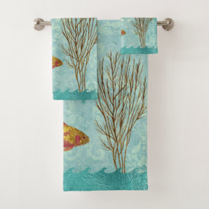 Conjunto De Toalhas Pearl Confetti Seaweed Goldfish Teal Pearl