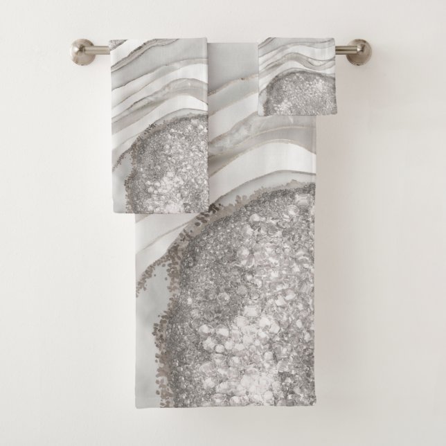 Conjunto De Toalhas Pearl, diamonds and platinum geode digital art (Insitu)