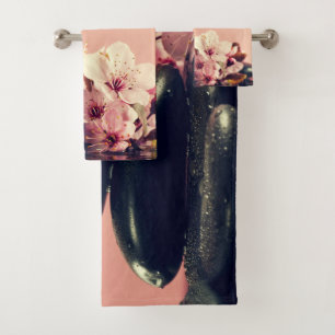 Conjunto De Toalhas Pedras Zen Pretas Flores