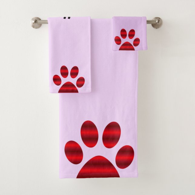 Conjunto De Toalhas Pegadas de Pata com Gradiente Vermelho (Insitu)