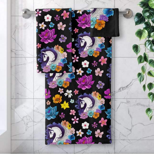 Conjunto De Toalhas Pegasus Preto Floral (Criador carregado)