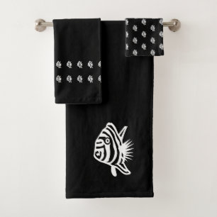 Conjunto De Toalhas Peixe anjo Deco costeiro preto e branco