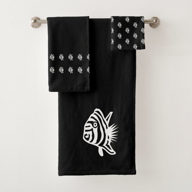 Conjunto De Toalhas Peixe anjo Deco costeiro preto e branco (Insitu)