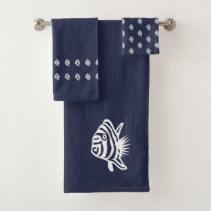 Conjunto De Toalhas Peixe anjo Oceano azul e litoral branco