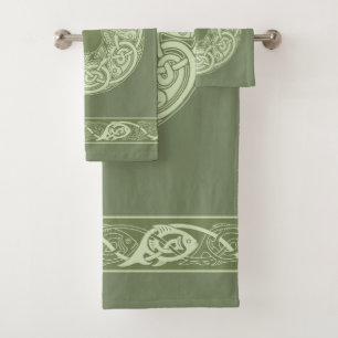 Conjunto De Toalhas Peixe de Knotwork Celta em Verde