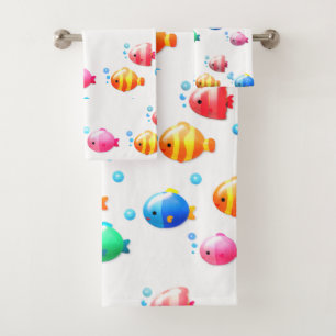 Conjunto De Toalhas Peixe feliz colorido com bolhas