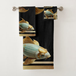Conjunto De Toalhas Peixe-Koi Dourado/Jade Porcelain