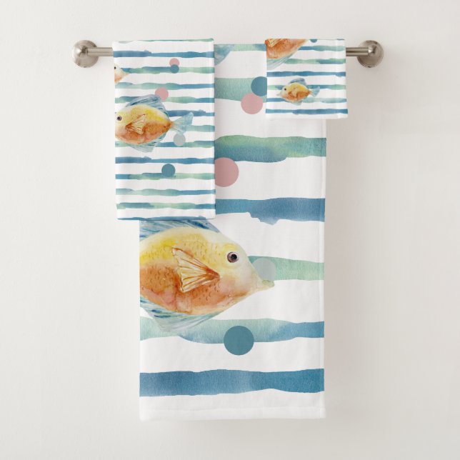 Conjunto De Toalhas PEIXE TROPICAL Aquarela BRILHANTE COSTEIRO, PRAIA  (Insitu)
