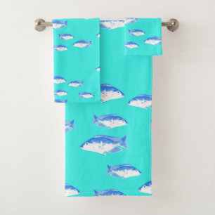 Conjunto De Toalhas Peixes azuis na turquesa