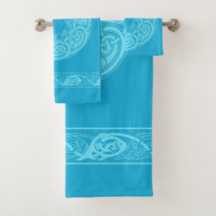Conjunto De Toalhas Peixes de Knotwork Celta em Azul