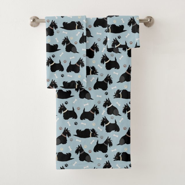 Conjunto De Toalhas Peixes e Ossos Terrier Negros da Escócia (Insitu)
