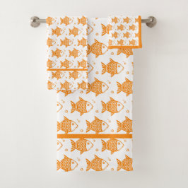 Conjunto De Toalhas Peixes Laranja