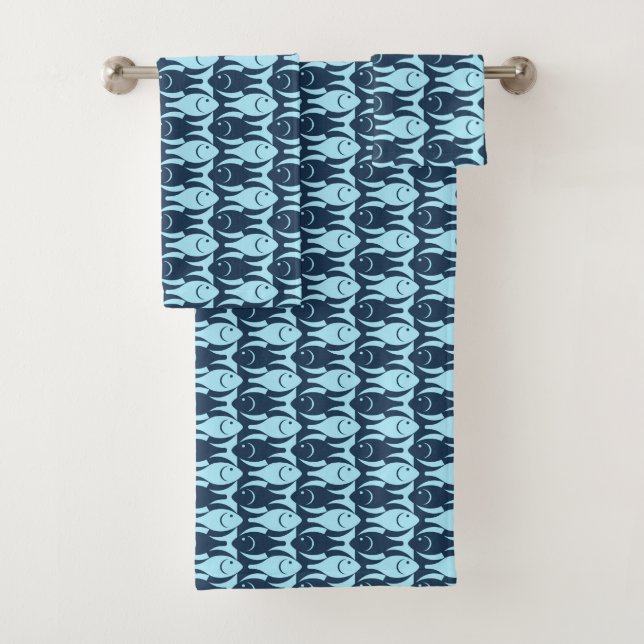 Conjunto De Toalhas Peixes Modernos de Meados do Século, azul marinho  (Insitu)