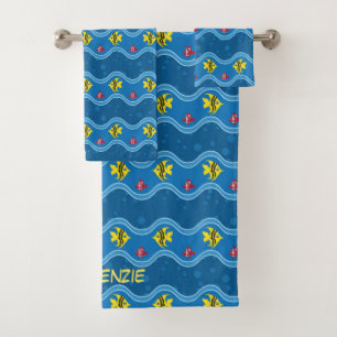 Conjunto De Toalhas Peixes tropicais azuis ondulados