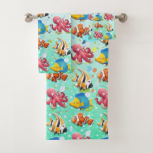Conjunto De Toalhas Peixes Tropicais Coloridos