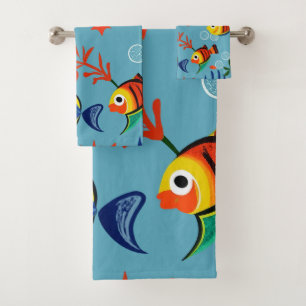 Conjunto De Toalhas Peixes Tropicais Coloridos Submarinos
