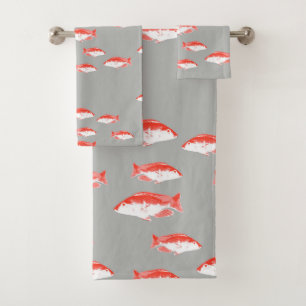 Conjunto De Toalhas Peixes vermelhos e cinzas