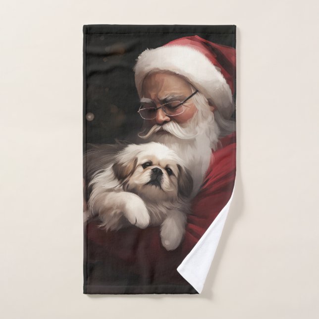 Conjunto De Toalhas Pekingese com Papai Noel Natal Festivo (Toalha de mão)