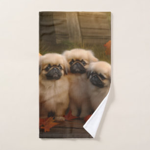Conjunto De Toalhas Pekingese Puppy Autumn Delight Pumpkin