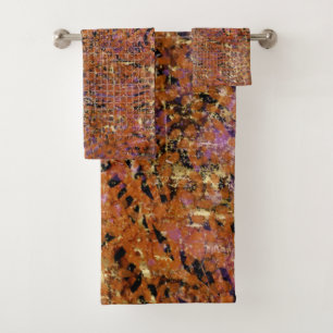 Conjunto De Toalhas Pele Mistura De Abstratos Dourada E Pele Leopardo