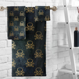 Conjunto De Toalhas Peles E Ossos Piratas Dourados E Pretos