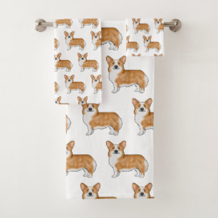 Conjunto De Toalhas Pembroke Vermelho E Branco Welsh Corgi - Padrão De
