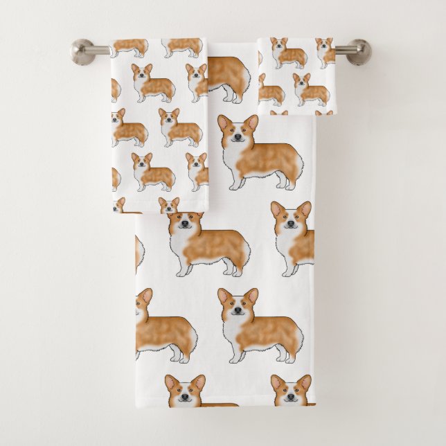 Conjunto De Toalhas Pembroke Vermelho E Branco Welsh Corgi - Padrão De (Insitu)