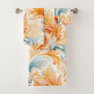 Conjunto De Toalhas Pena de flor selvagem azul-alaranjada