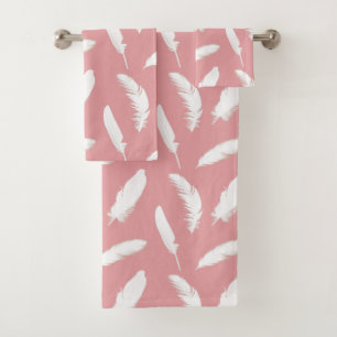 Conjunto De Toalhas Penas brancas no rosa-Shell
