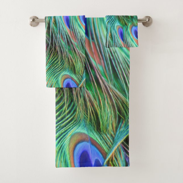 CONJUNTO DE TOALHAS PENAS CAPRICHOSAS DE PAVÃO (Insitu)
