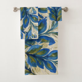 Conjunto De Toalhas Penas de Pavão Azul Aquarela Pintado à Mão 