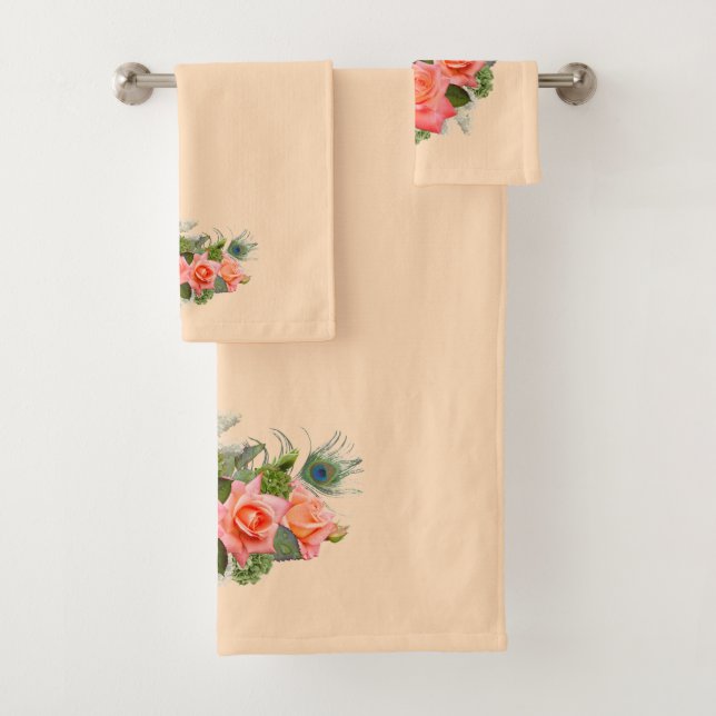 Conjunto De Toalhas Penas de Pavão e Rosas (Insitu)
