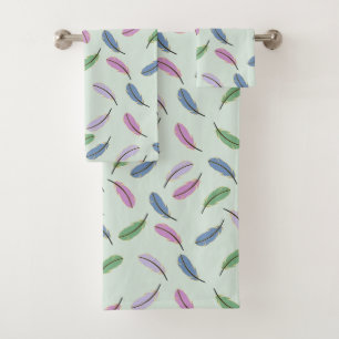 Conjunto De Toalhas Penas de queda moderna Pastel Azul