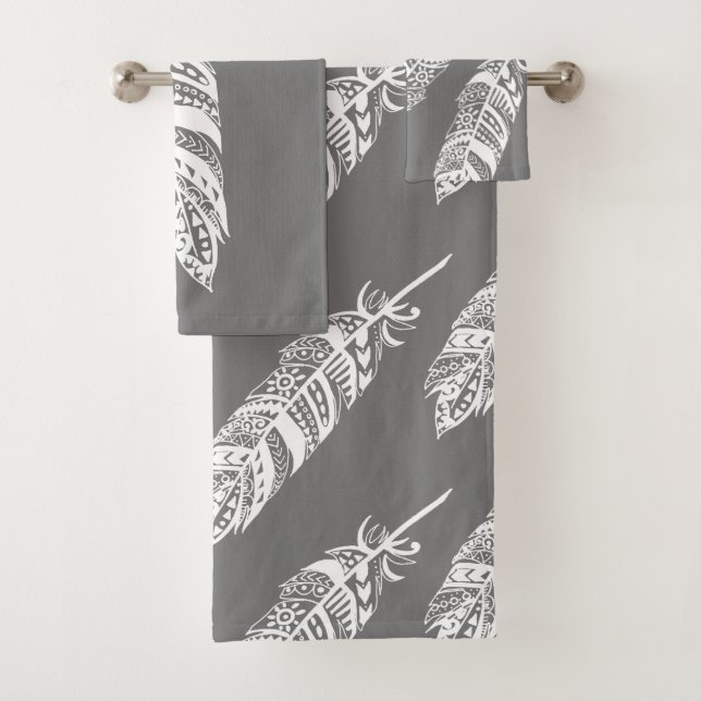 Conjunto De Toalhas Penas e Cinzas brancas legíveis da Boêmia Tribal (Insitu)