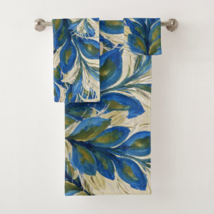 Conjunto De Toalhas Penas Pancadas Azuis Pintadas com Aquarela 