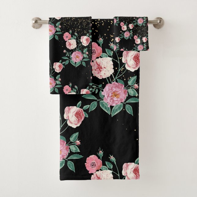 Conjunto De Toalhas Penônio romântico, floral e design de confete ouro (Insitu)