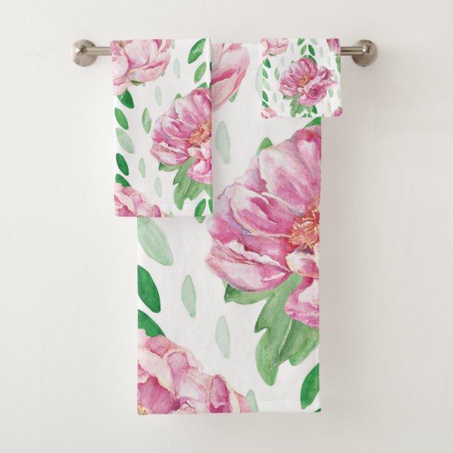 Conjunto De Toalhas Peônias de aquarela rosa (Insitu)