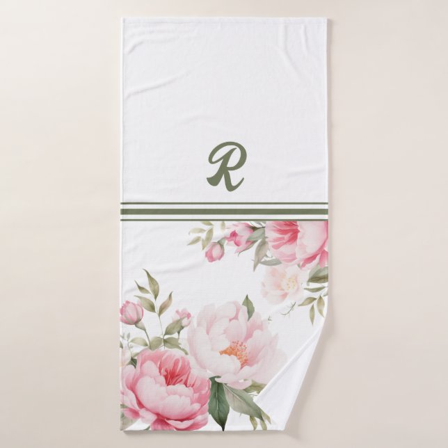 Conjunto De Toalhas Peônias de cor-de-rosa e creme personalizadas (Toalha de Banho)
