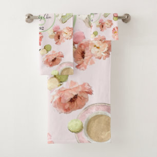 Conjunto De Toalhas Peônias na moda do chique e grupo de Macarons