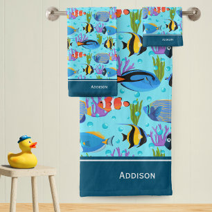 Conjunto De Toalhas Pequenas Crianças - Padrão de Peixe Oceânico