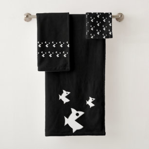 Conjunto De Toalhas Pequeno peixe preto branco