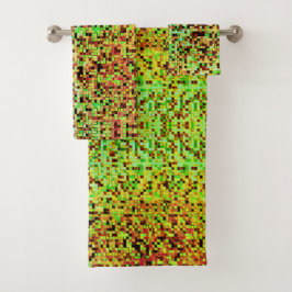 Conjunto De Toalhas Pequenos quadrados ou azulejos, verdes e castanhos