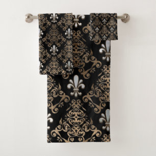 Conjunto De Toalhas Pérola de flor-de-lis e ouro