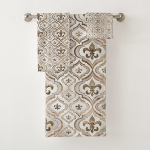 Conjunto De Toalhas Pérola de flor-de-lis e ouro