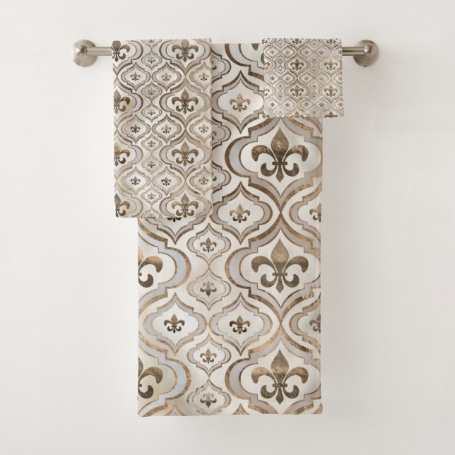 Conjunto De Toalhas Pérola de flor-de-lis e ouro (Insitu)