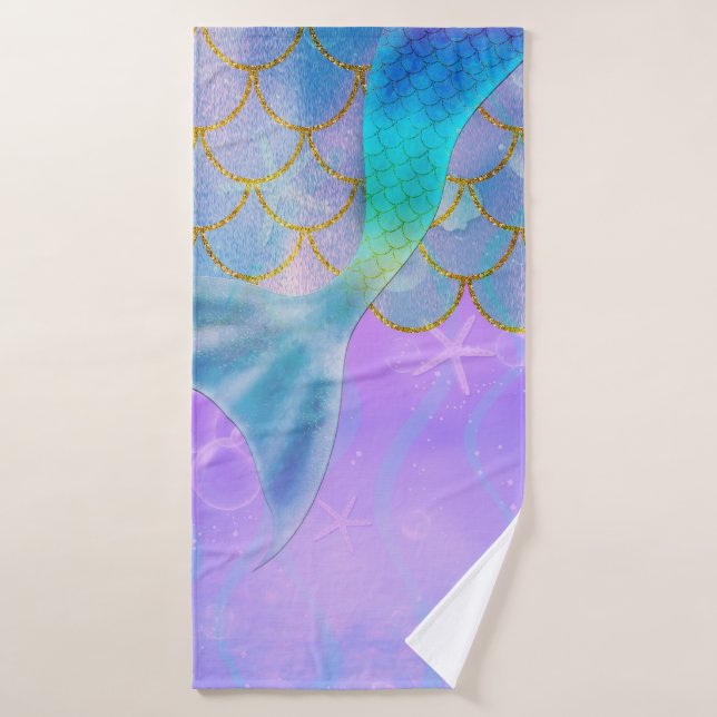 Conjunto De Toalhas Pérola Iridescente Brilho Cintilante Cauda de Sere (Toalha de Banho)
