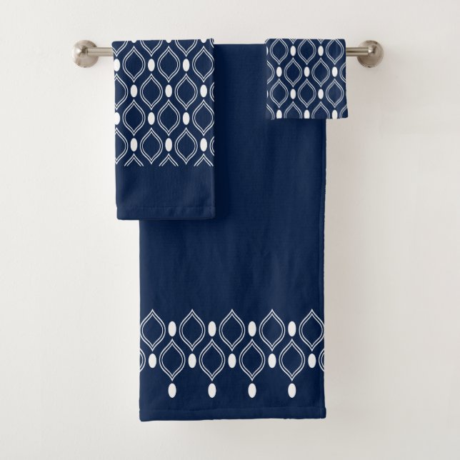 Conjunto De Toalhas Pérolas Art Deco Padrão Azul e Branco (Insitu)