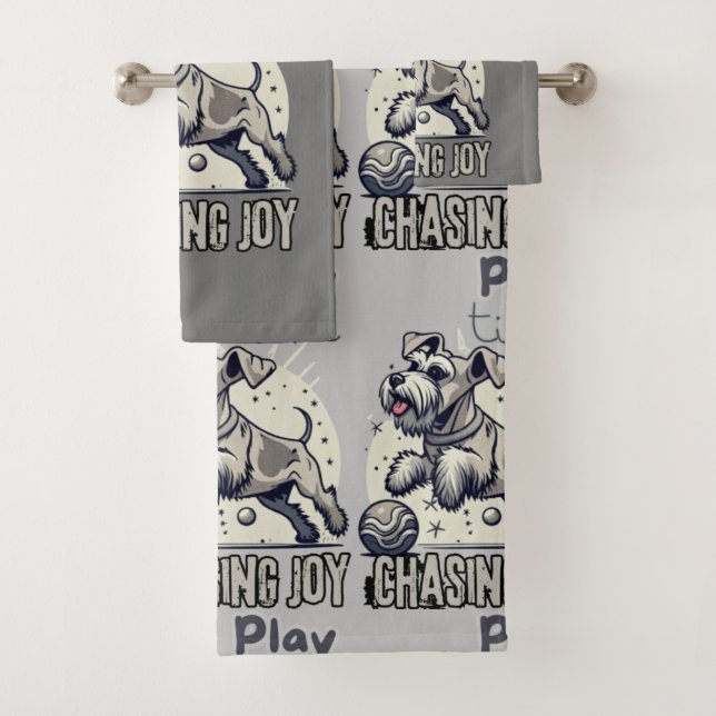Conjunto De Toalhas Persiga a diversão: Feliz Cachorro de Cinzas em aç (Insitu)