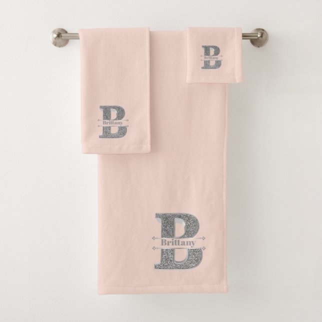 Conjunto De Toalhas Personalizado B Monograma Inicial de Prata Seu Nom (Insitu)